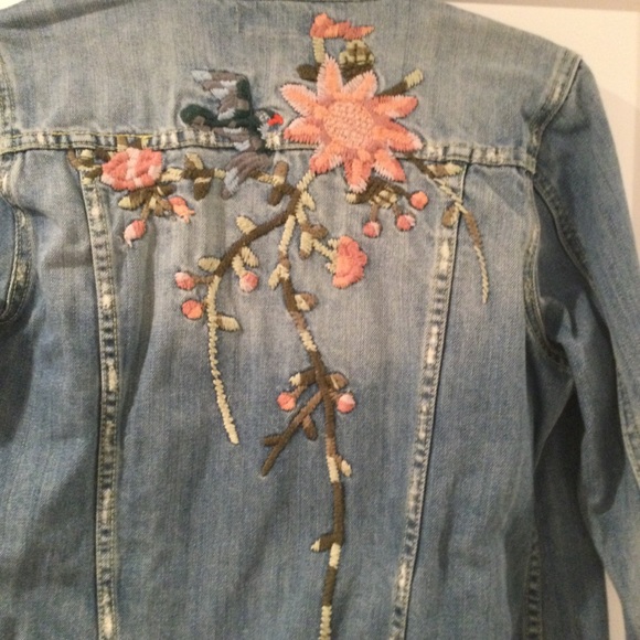 Embroidered Distressed Denim Jacket - Picture 2 of 5